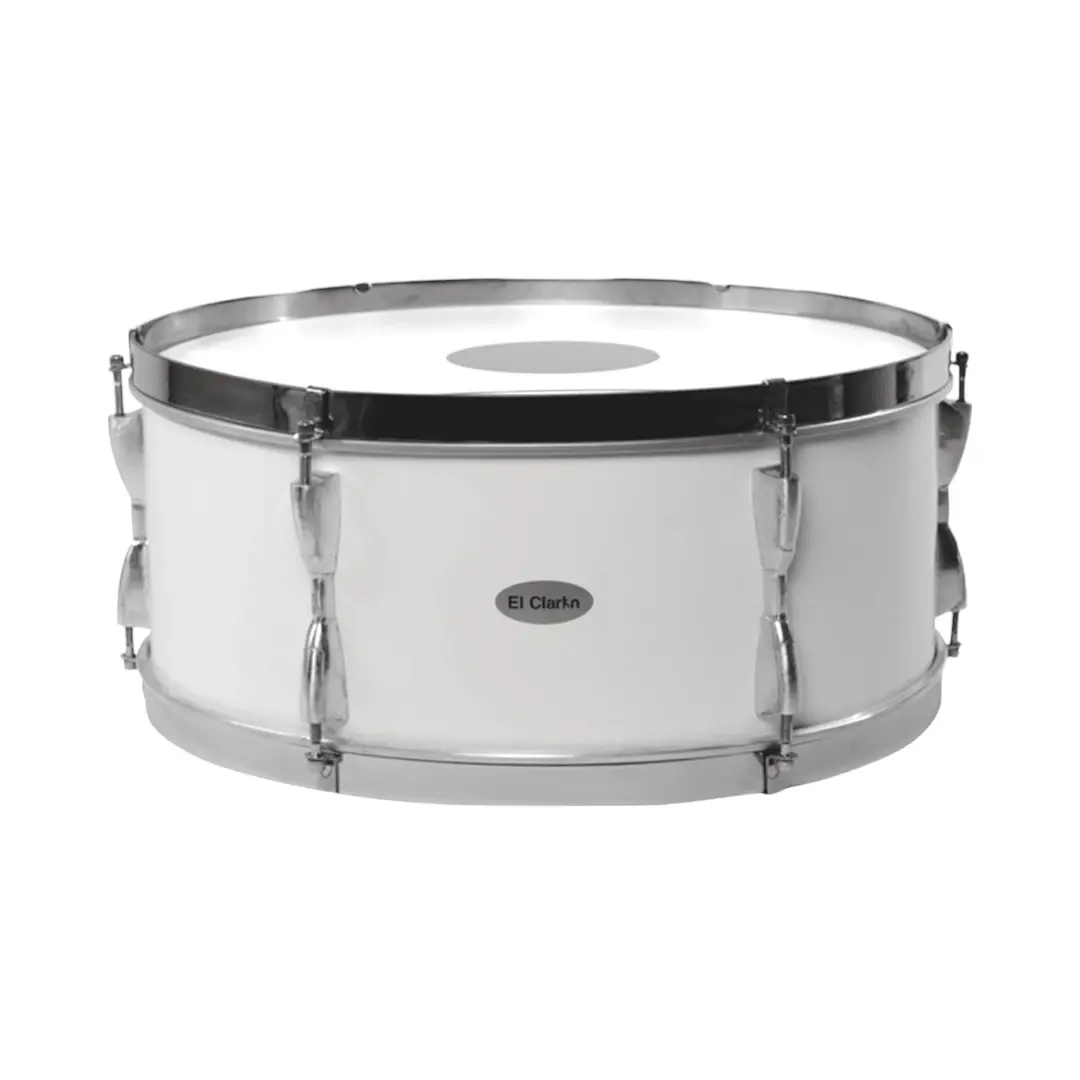 Bombo color blanco para banda marcial y barras deportivas con herraje de doble afinación fabricado por musicales el clarin