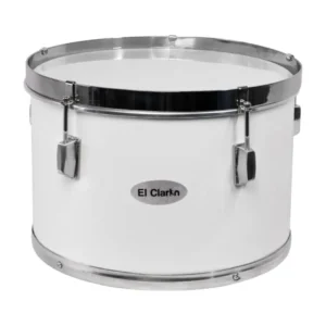 Timba de 16 pulgadas en color blanco, fabricada por Musicales El Clarín. Ideal para bandas marciales, bandas de paz, bandas de marcha y batucadas. Con cuerpo de madera de alta calidad, aros y herrajes cromados en aluminio, ofrece un diseño robusto y elegante. Esta timba incluye correa para mayor comodidad, garantizando durabilidad y un sonido resonante. Perfecta para desfiles y presentaciones, su acústica precisa la convierte en una opción destacada para músicos exigentes.