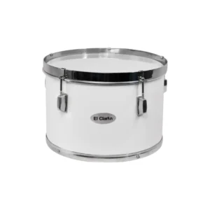 Timba de 14 pulgadas en color blanco, fabricada por Musicales El Clarín. Ideal para bandas marciales, bandas de paz, bandas de marcha y batucadas. Con cuerpo de madera de alta calidad, aros y herrajes cromados en aluminio, ofrece un diseño robusto y elegante. Esta timba incluye correa para mayor comodidad, garantizando durabilidad y un sonido resonante. Perfecta para desfiles y presentaciones, su acústica precisa la convierte en una opción destacada para músicos exigentes.
