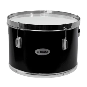 Timba de 16 pulgadas en color negro, fabricada por Musicales El Clarín. Ideal para bandas marciales, bandas de paz, bandas de marcha y batucadas. Con cuerpo de madera de alta calidad, aros y herrajes cromados en aluminio, ofrece un diseño robusto y elegante. Esta timba incluye correa para mayor comodidad, garantizando durabilidad y un sonido resonante. Perfecta para desfiles y presentaciones, su acústica precisa la convierte en una opción destacada para músicos exigentes.