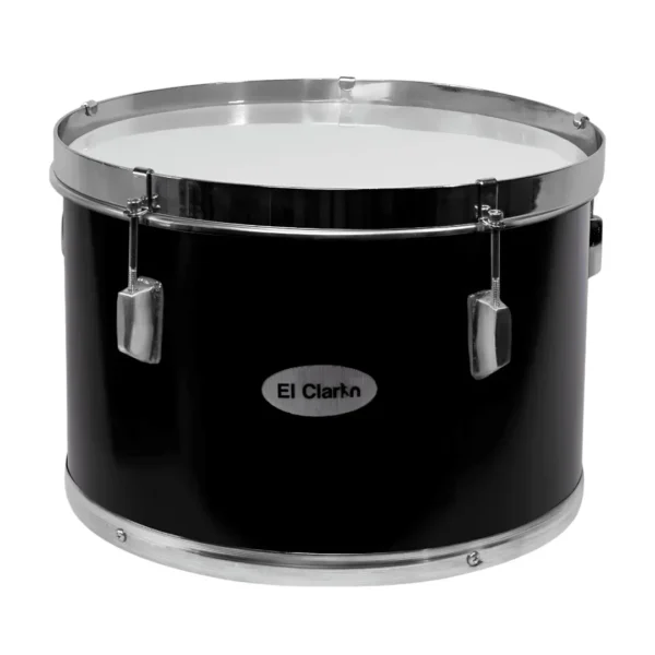 Timba de 16 pulgadas en color negro, fabricada por Musicales El Clarín. Ideal para bandas marciales, bandas de paz, bandas de marcha y batucadas. Con cuerpo de madera de alta calidad, aros y herrajes cromados en aluminio, ofrece un diseño robusto y elegante. Esta timba incluye correa para mayor comodidad, garantizando durabilidad y un sonido resonante. Perfecta para desfiles y presentaciones, su acústica precisa la convierte en una opción destacada para músicos exigentes.