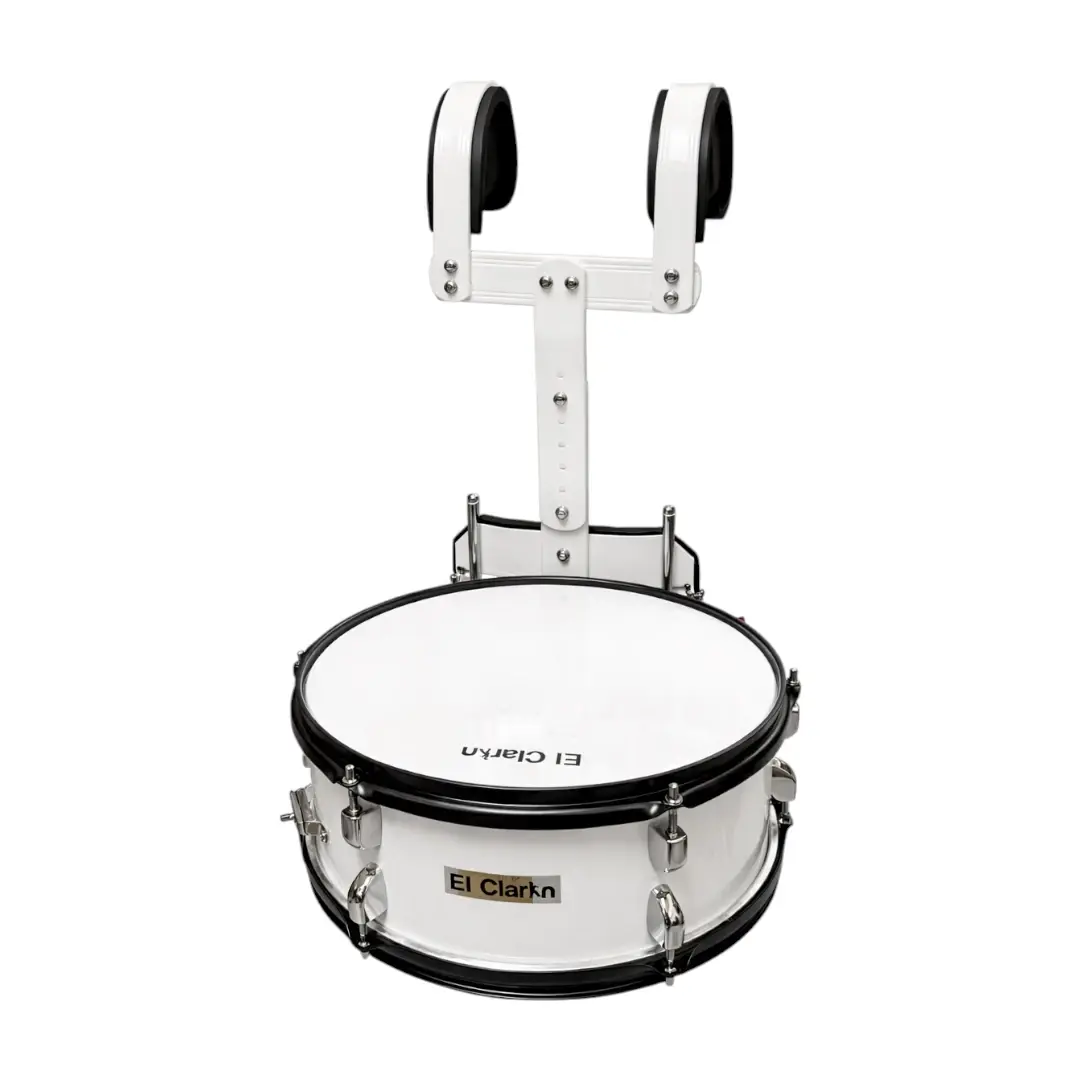 caja redoblante Marching con arnés o chaleco color blanco con parches blancos herraje en aluminio Musicales El Clarin