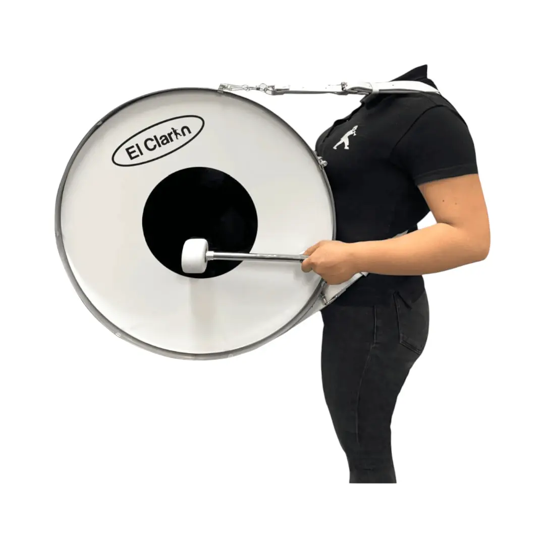 correa color blanca en cuero para bombo instrumento musical fabricado por musicales el clarin banda marcial