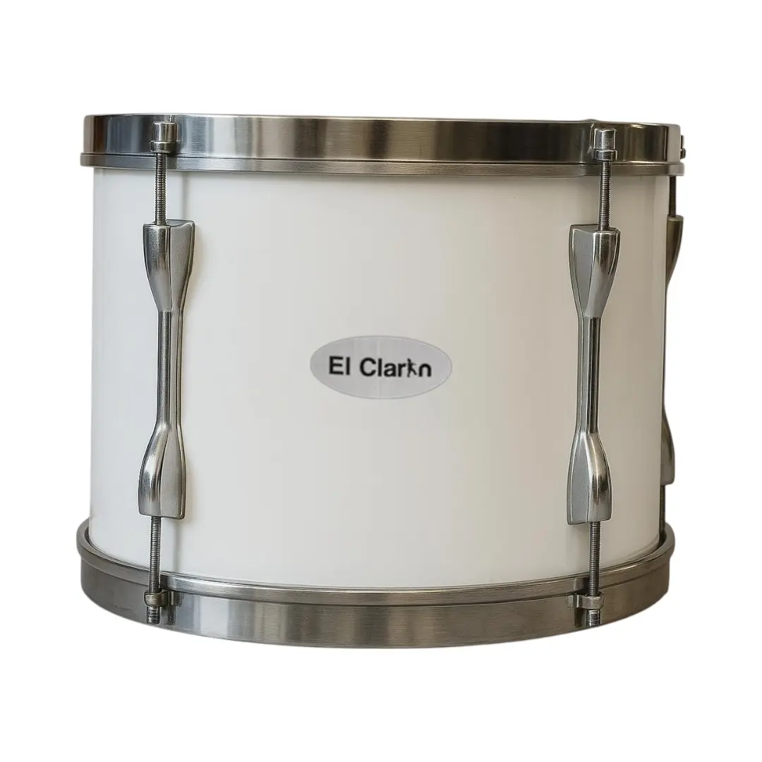 Reodoblante de 14 blanco con correa, baquetas y llave de afinación fabricado por musicales el clarin de bandas marciales, bandas de paz y bandas musico marciales