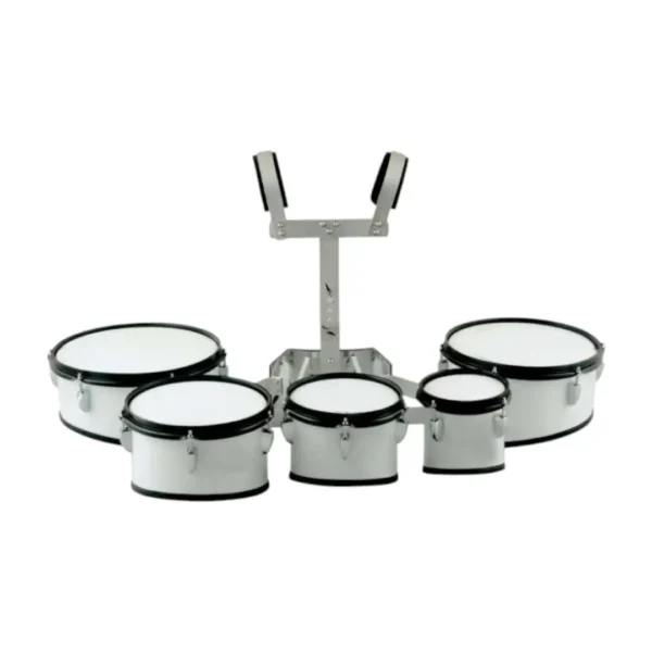 multitenor de 5 vasos para banda musico marcial, banda de paz, banda marcial color blanco incluye arnes o cargador, baquetas y llave de afinacion