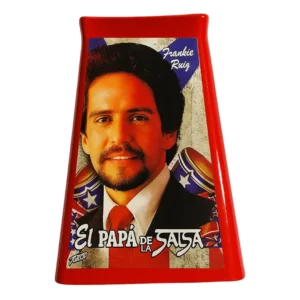 Campana salsera color roja con estuche y golpeador fabricada por musicales el clarin