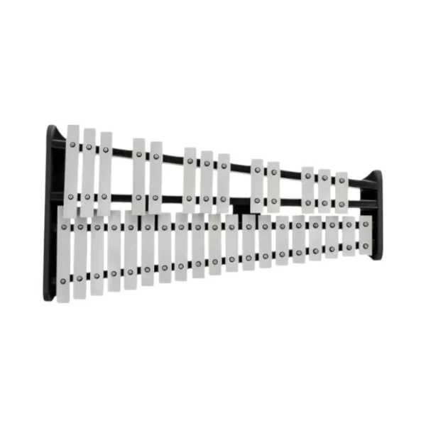 Glockenspiel de marcha de 32 teclas con arnés y baquetas, instrumento para banda marcial distribuido por Musicales El Clarín.