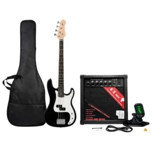 BAJO ELECTRICO DE 4 CUERDAS COLOOR NEGRO CON AMPLIFICADOR, ESTUCHE, CABLE FABRICADO POR MUSICALES EL CLARIN