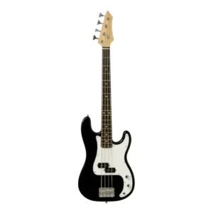 BAJO ELECTRICO COLOR NEGRO CON ESTUCHE, AMPLIFICADOR Y CABLE DISTRIBUIDO POR MUSICALES EL CLARIN