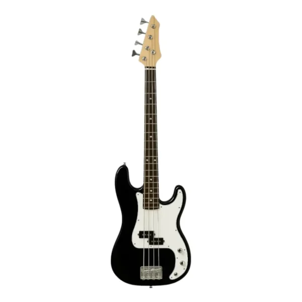 BAJO ELECTRICO COLOR NEGRO CON ESTUCHE, AMPLIFICADOR Y CABLE DISTRIBUIDO POR MUSICALES EL CLARIN
