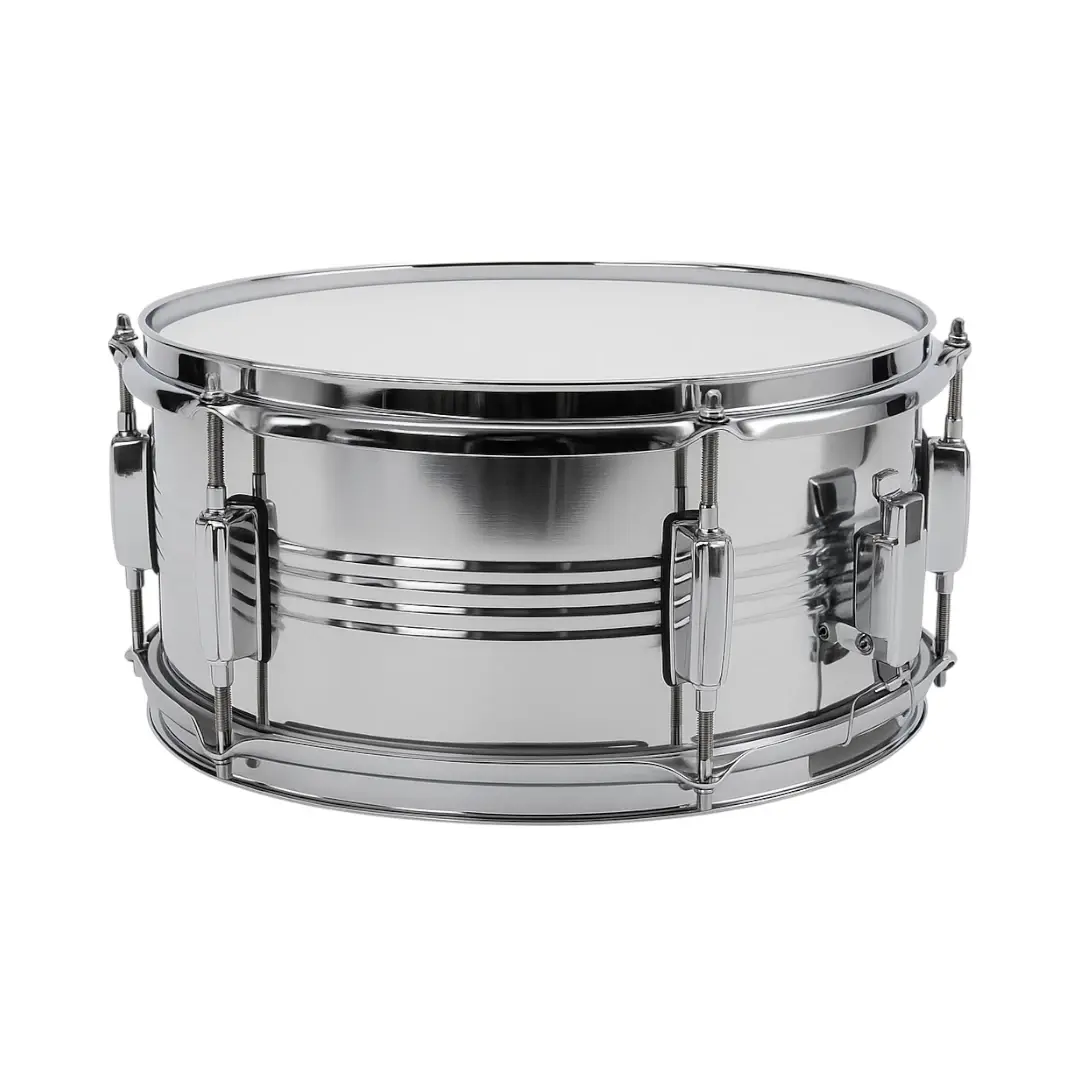 Redoblante en acero de 14 pulgadas con baquetas y llave de afinación distribuido por musicales el clarin