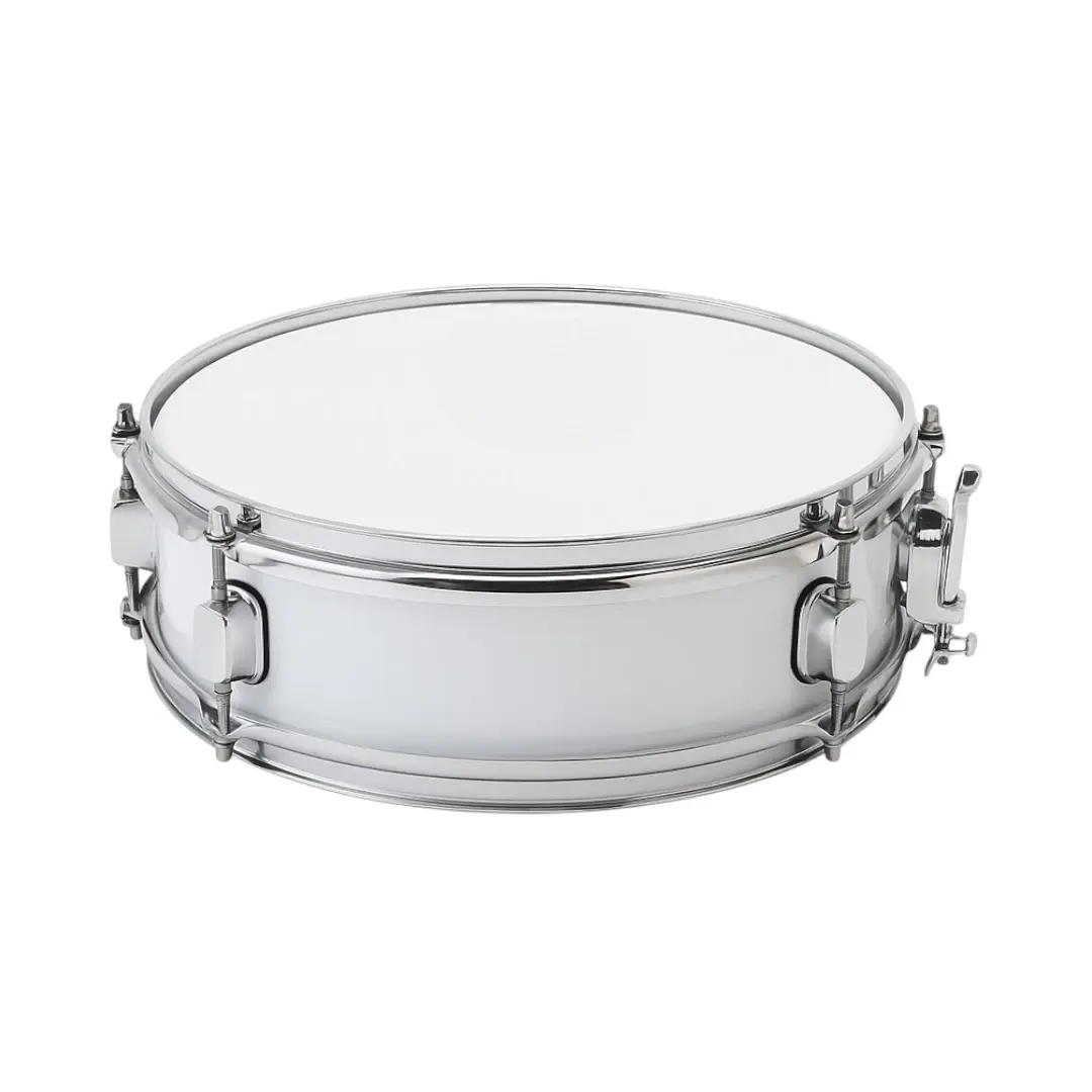 redoblante piccolo blanco con correa, baquetas y llave de afinacion para batucada y percusion distribuido por musicales el clarin