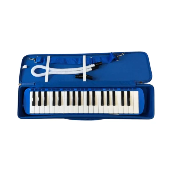 Melodica color AZUL con estuche, boquilla y manguera distribuido por musicales el clarin