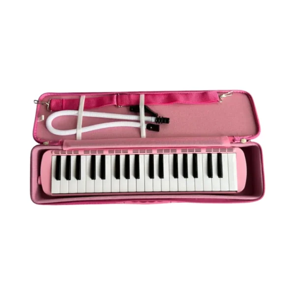 Melodica color ROSADA con estuche, boquilla y manguera distribuido por musicales el clarin
