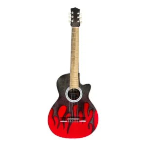 guitarra acustica color rojo fuego, incluye estuche, metodo, colgante y uña o pick